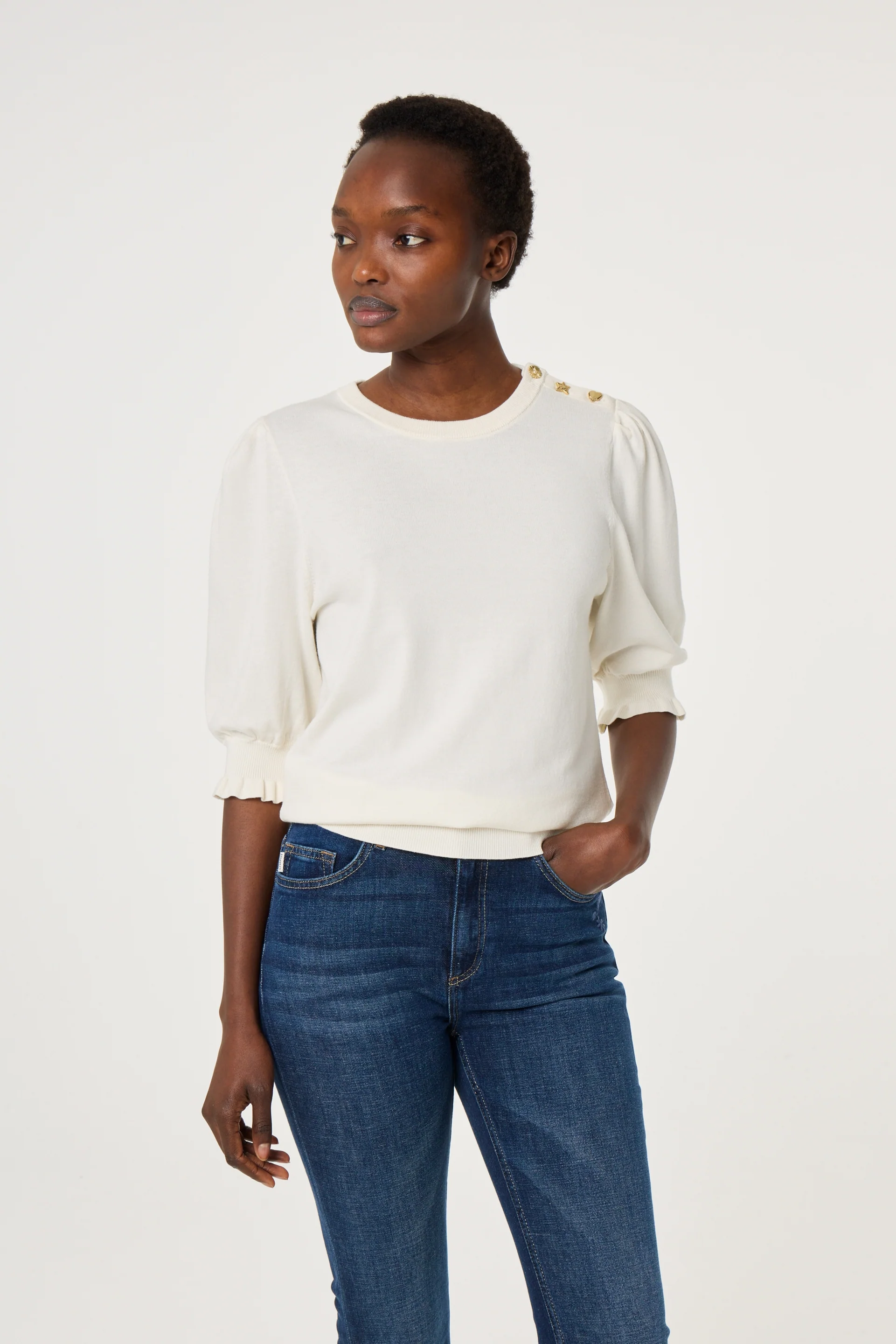 Molly Short Sleeve Pullover | Cosy White - Image 3